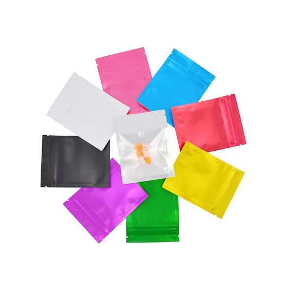 Matte black white pink blue colorful aluminum foil mylar zipper zip lock doypack bag with window for food