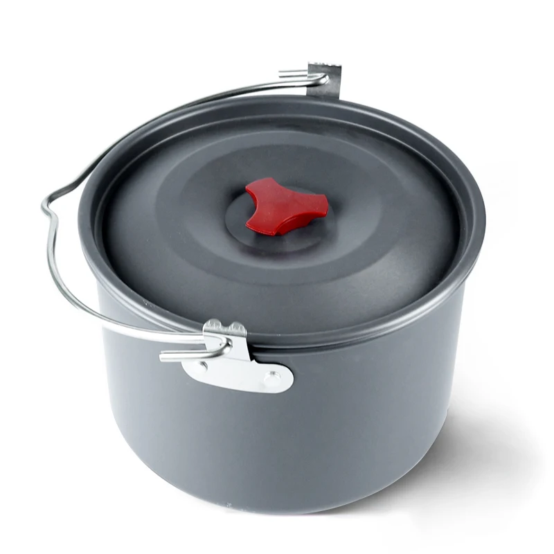 High Capacity 4qt 3-5 person Cooking Hanging Pot Multi-use Camping Cookware Pot Kettle Suitable for Gas Stove and Open-fire