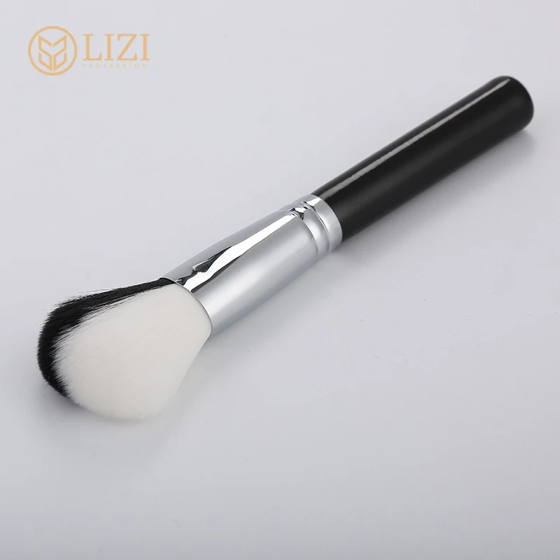 single black powder brush silver ferrule comfortable bristle matte wood handle blush brush DIY design makeup brush