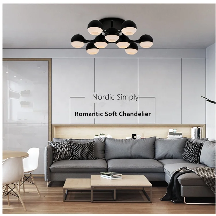 Black Chrome Glass Shade 6 Lights Chandeliers Ceiling Lights Lighting Modern Chandelier