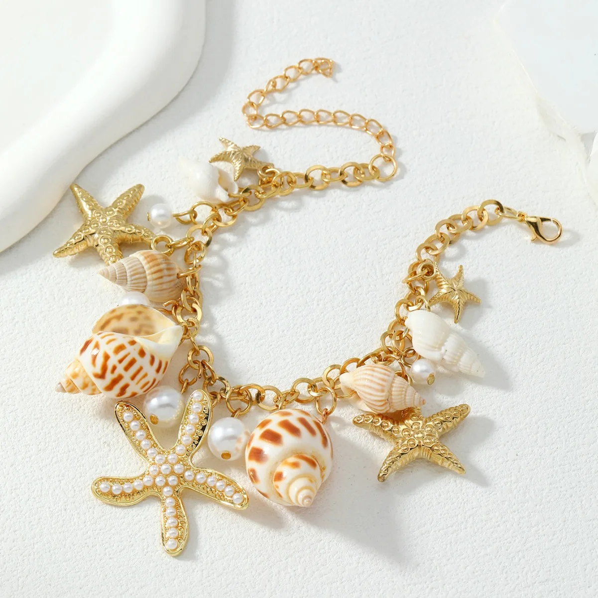 Boho Holiday Sea Beach Jewelry Shell Starfish Charms Bracelet Necklace For Women