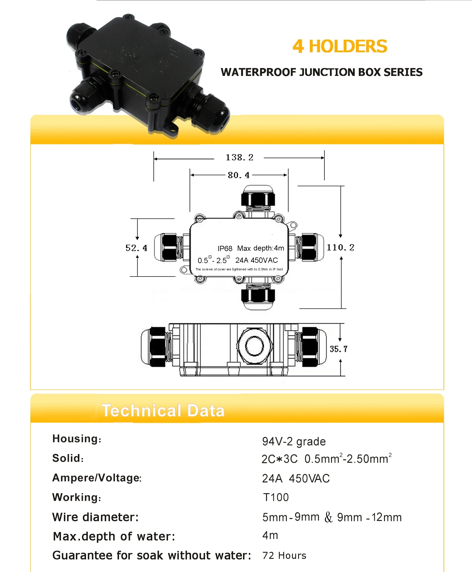 M686 6 Pole 6 Way IP68 Waterproof Cable Terminal Junction Box With Cable Gland IP68 Electrical Junction Box