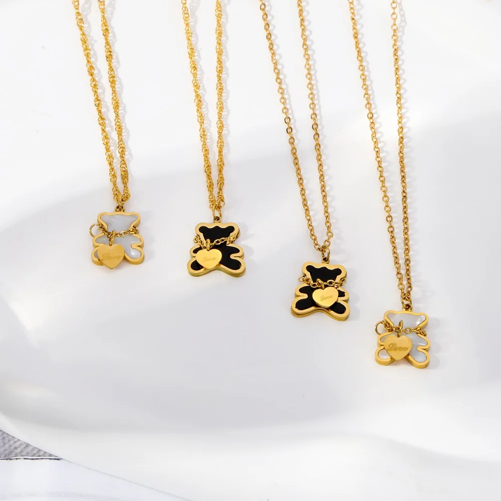Hongtong Bear Heart Cute Delicate Stainless Steel Wholesale Fashion Women  Jewelry Pendant Necklaces