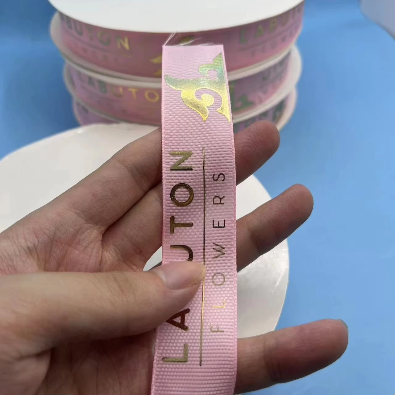 Wholesale Grosgrain Christmas Ribbon Roll Multicolored Eco-Friendly Woven Edge Gold Embossed LOGO Gross Grain Ribbon