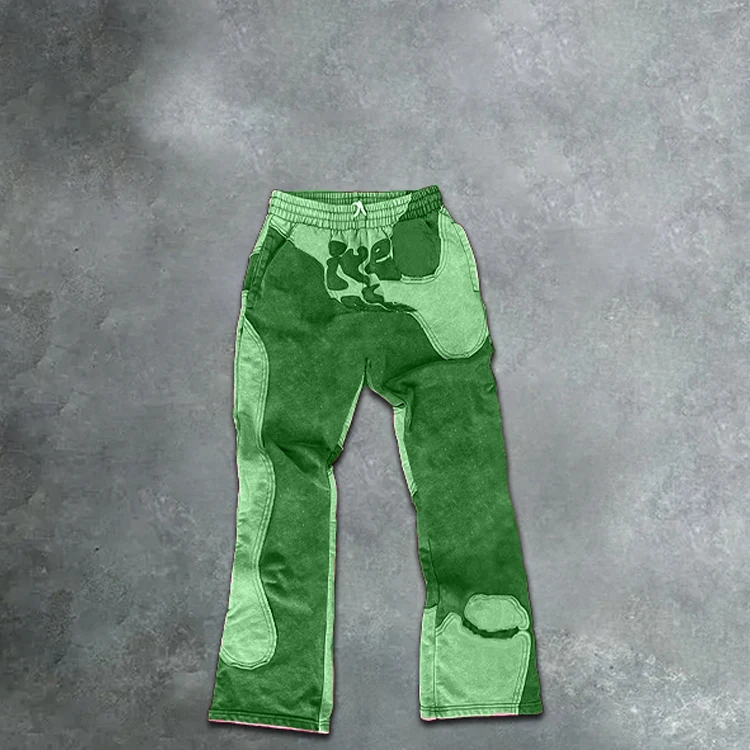 Custom Manufacturer Streetwear Color Block Patchwork Trousers Man Sweatpants Jogger 100% Cotton Acid Washed Pants