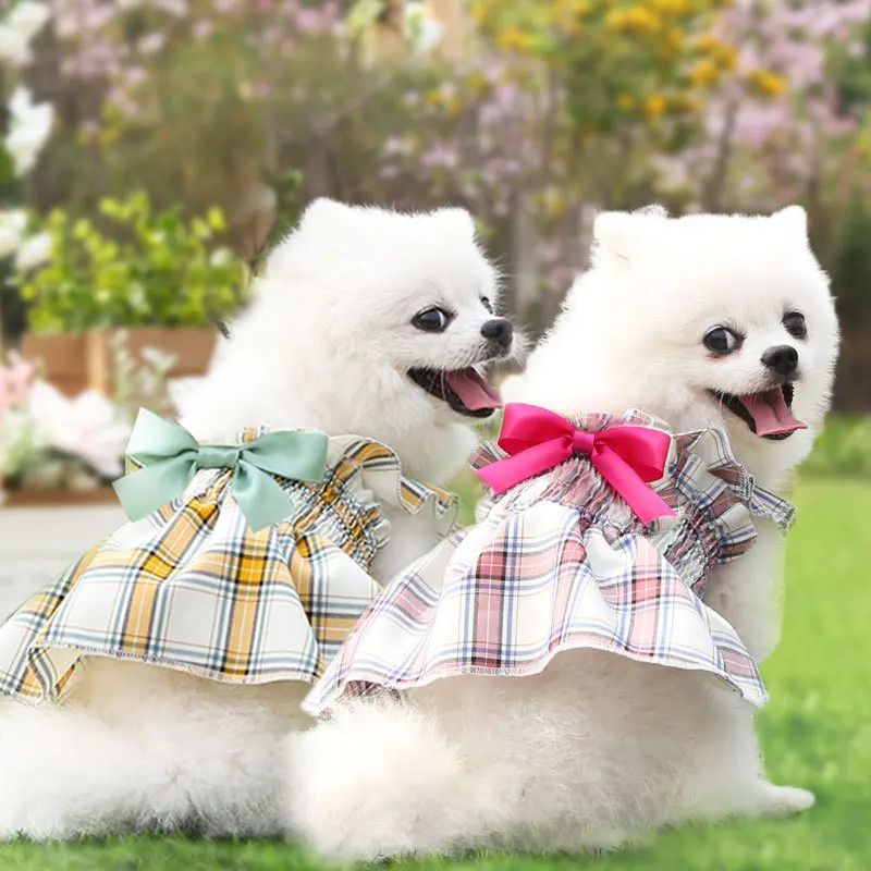 Wholesale customization clothes for pets Plaid skirt pleated skirt Small and medium pet clothes Cute princess style Dog dress