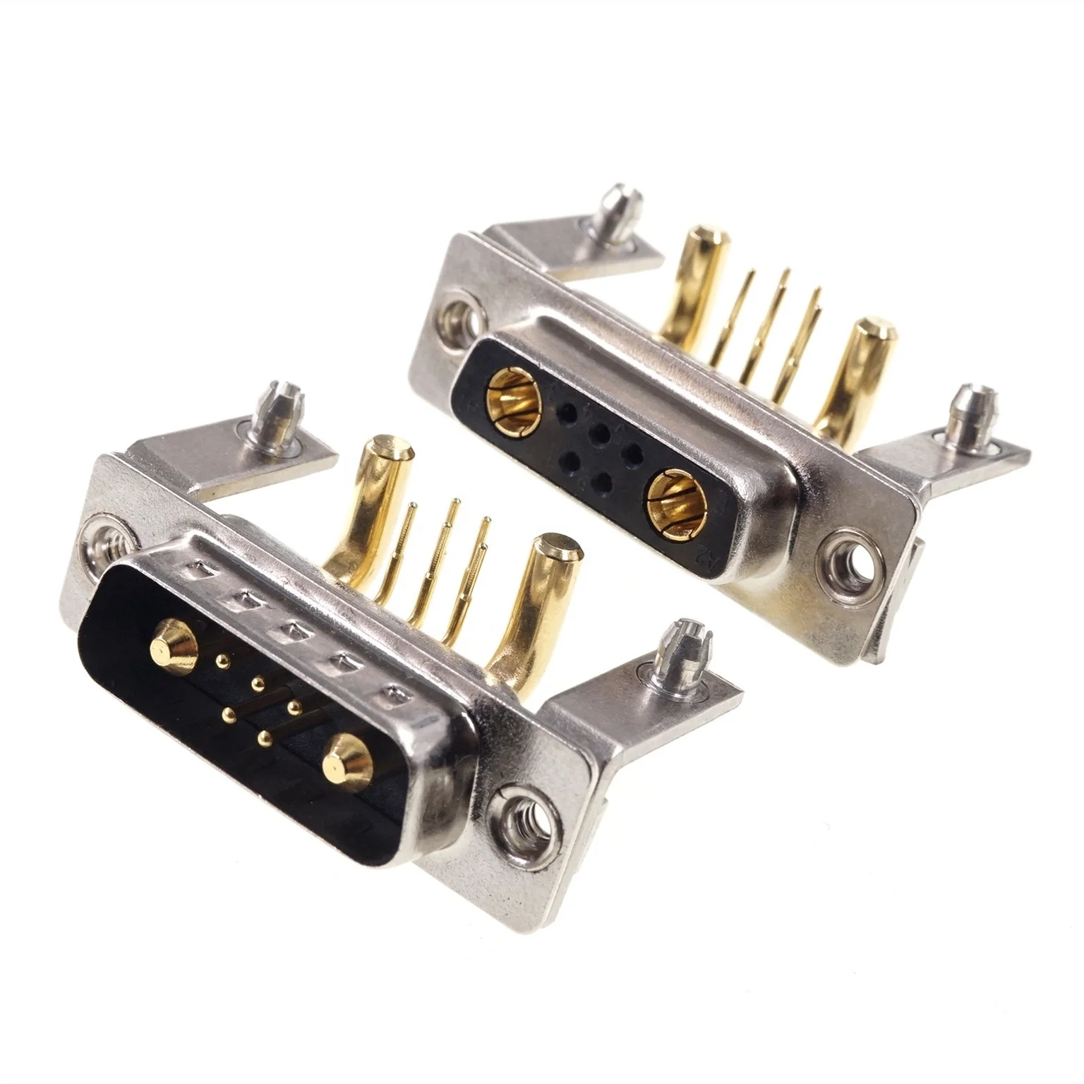 7W2 30 A High Current 7 Pin Combo Receptacle Plug Socket Gold Plated Right Angle PCB Brackets D-Sub Mixed Contact Connector