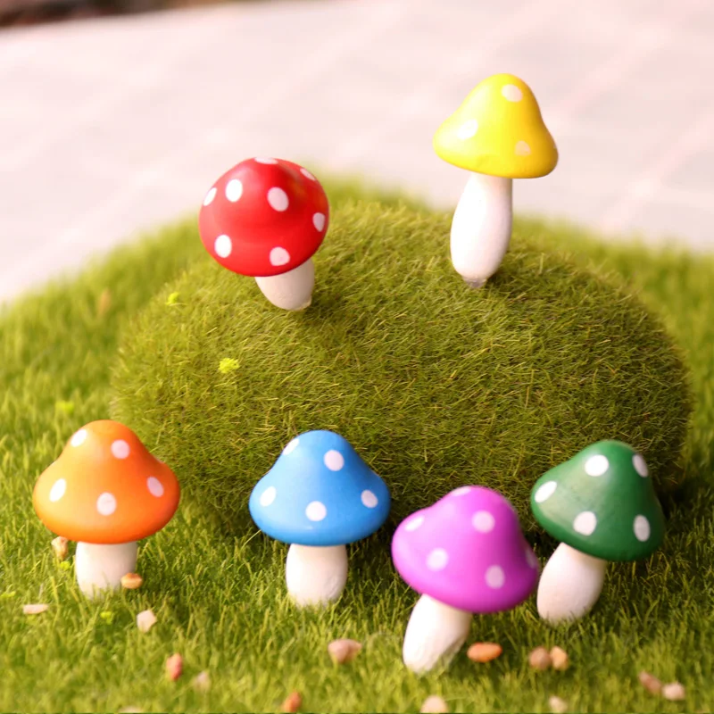 Color Mushrooms Miniature for Fairy Garden Mini Mushroom Figurines Home Accessories Wood Simulated Artificial Mushroom