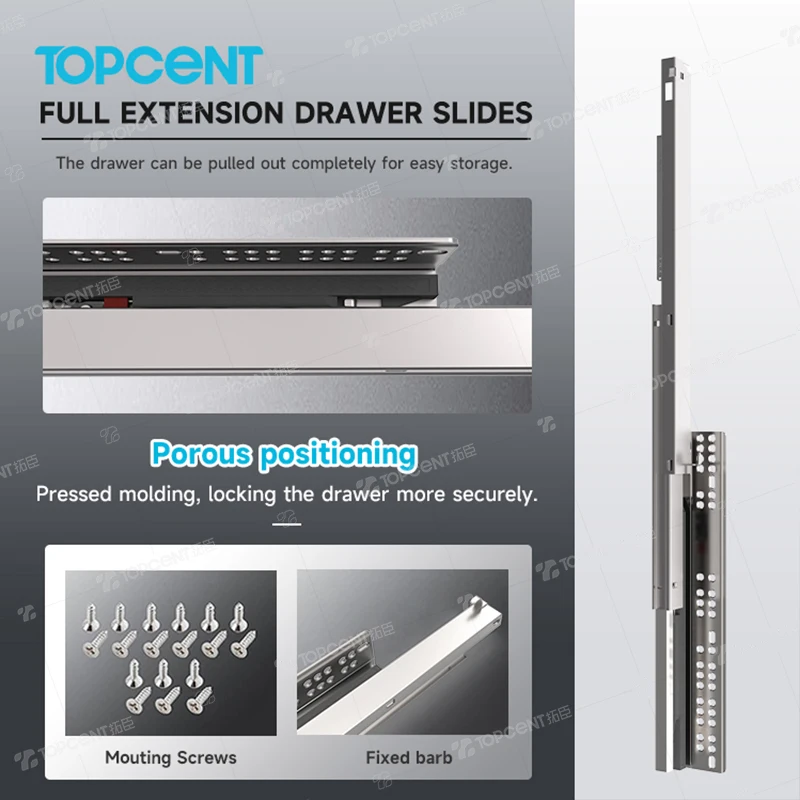 Full Extension Concealed Telescopic Slide 3D Adjustable Under-Mount Runners Glides Bottom Drawer Slides With Synchronization