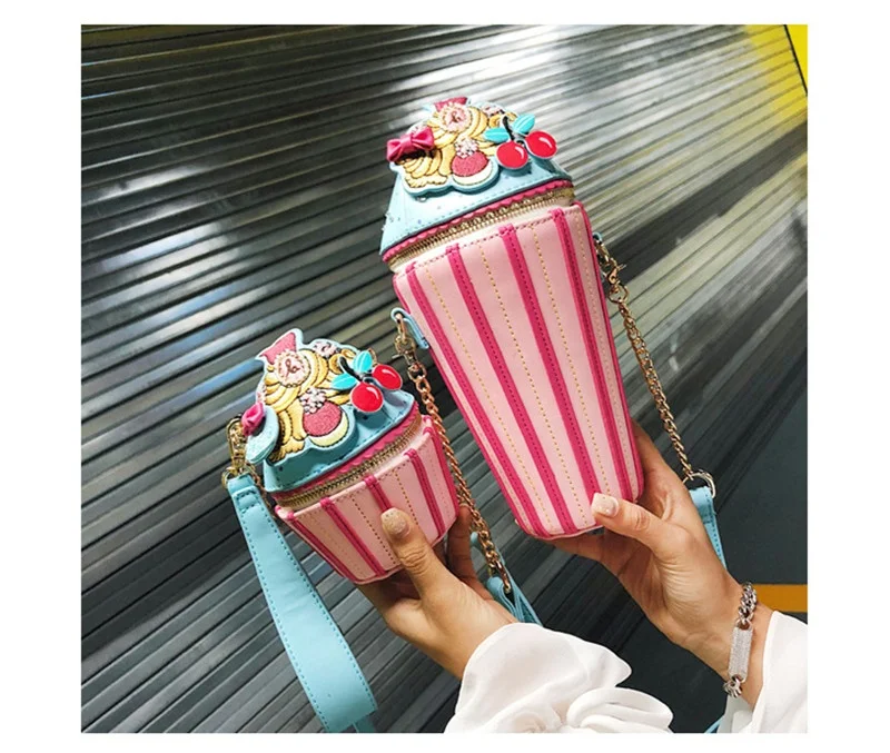 
Colored stripe big & small 2 size mummy and me ice cream cupcake chain cross-body bag kids purse girls purse 