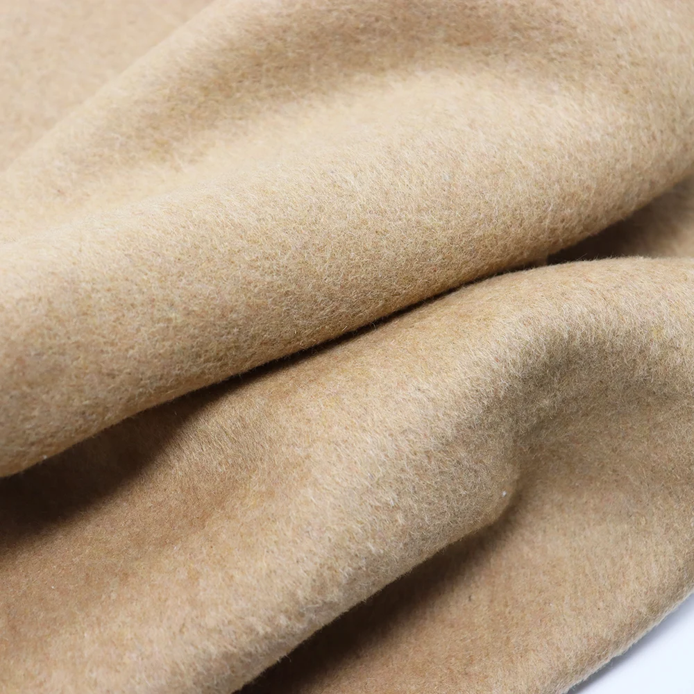 Double face brush heavy 20% wool fleece polyester brown blend woolen fabric garment