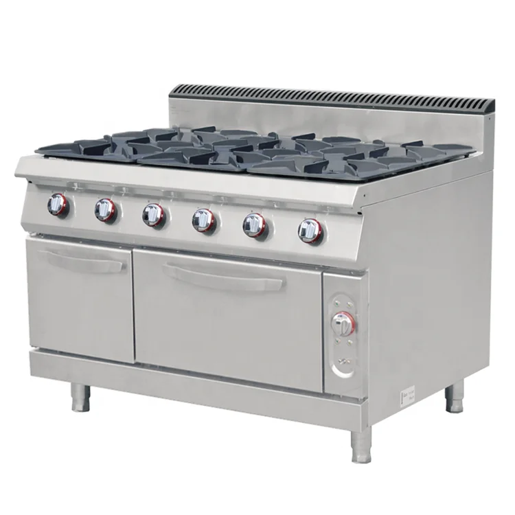 Commercial Gas cooker range 6 burners gas range Stainless Steel Kitchen equipment 6 burner gas range with oven and cabinet