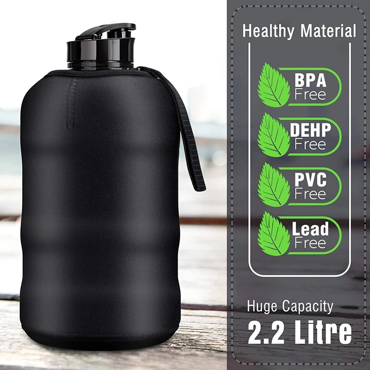 Customization Half Gallon and Straw lid BPA Free Sports Water Bottle Jug with Handle 2.2L Water Bottle with Sleeve