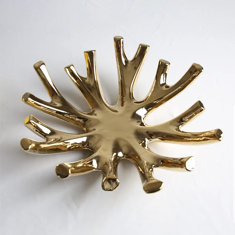 Nordic Style Home Decor Luxury Gold Table Basket Branch Fruit Plate Bowl