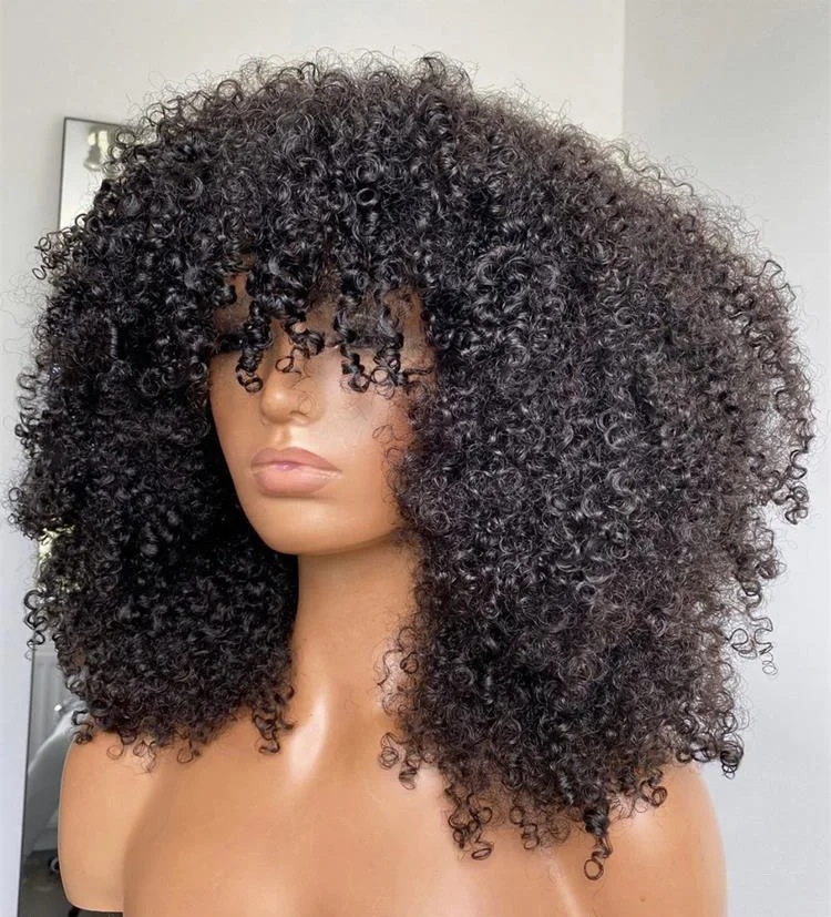 Unprocessed Afro Kinky Curly Lace Closure Wig High Density Remy Brazilian Short Curly Human Hair Wigs
