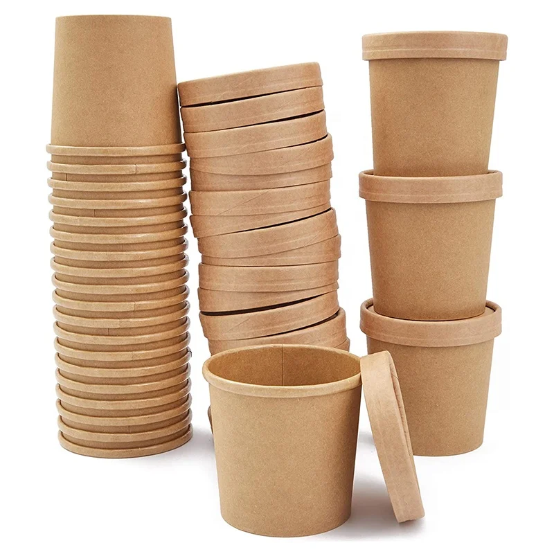 Eco disposable friendly 32oz kraft paper soup cup bowl popcorn buckets with lid
