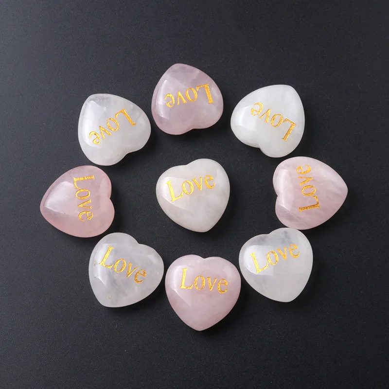 Crystal Engraved Love Heart Shape Stone, Carved Heart Decoration Healing Stones