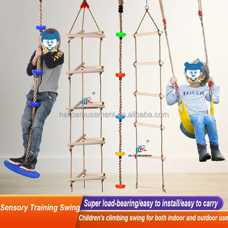Wooden climbing ladders indoor sensory hanging training swing sensory play sensory swing for wholesale