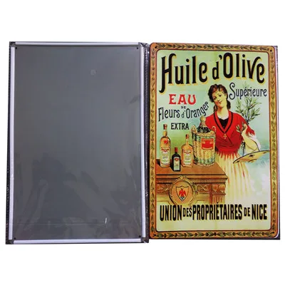 round corner metal plaques advertising olive oil and gas tin signs pin up metal sign bulk