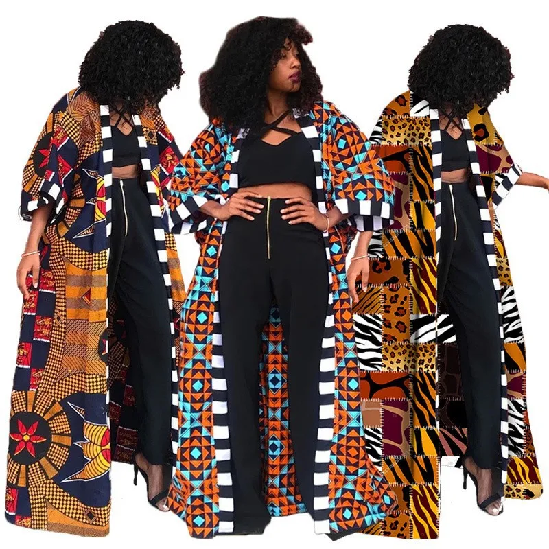 Fashion African Princess Tribe Kimono Stylish Robes Windbreaker African Ethnic Style Ladies Jacket  Printing Dress