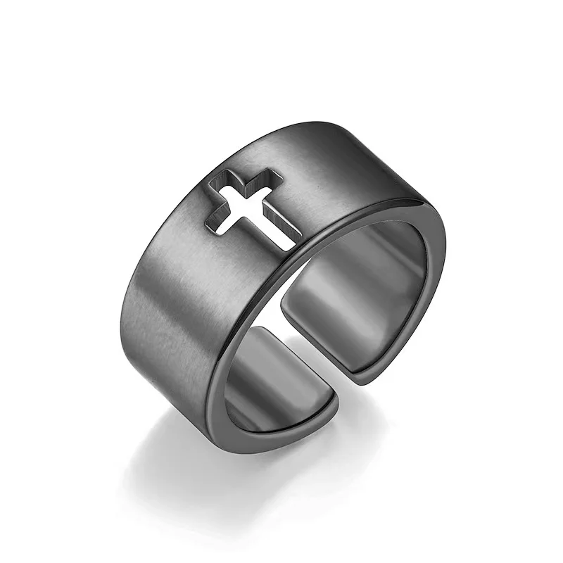 Stainless steel cross design adjustable ring simple gold-plated jewelry ring for women, men engagement gift ring