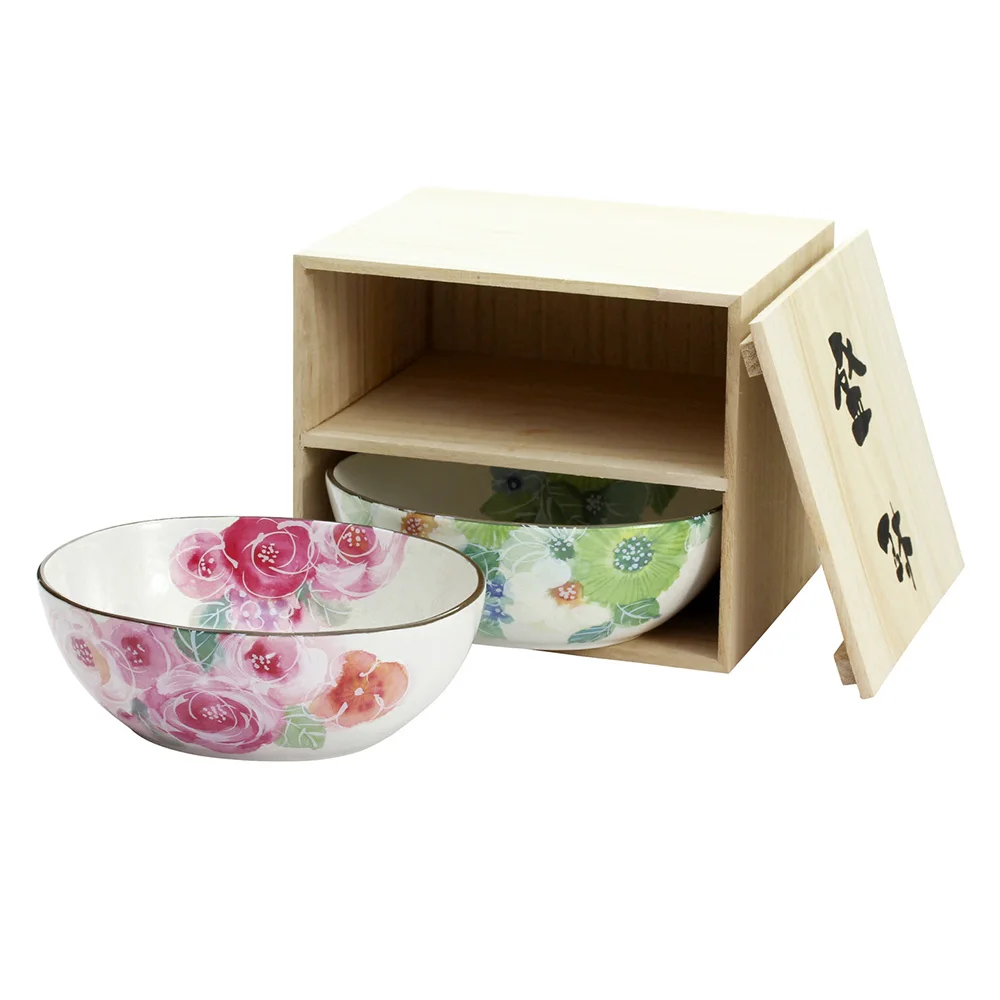 
stocked colorful floral designed ceramic serving salad bowl set 
