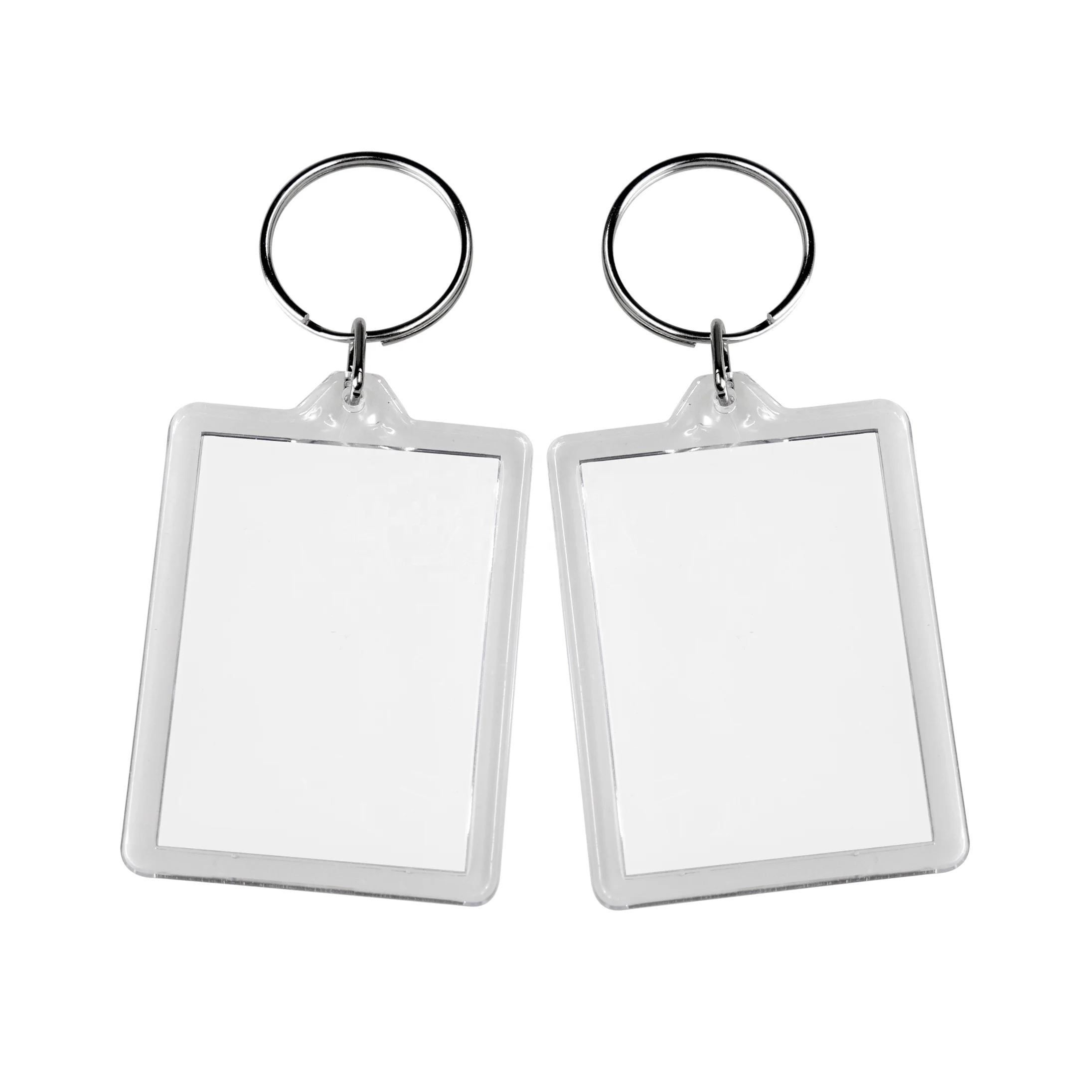 Double Sided Blank Acrylic Photo Keychain Rectangular Insert Picture Key Fob With Split Ring