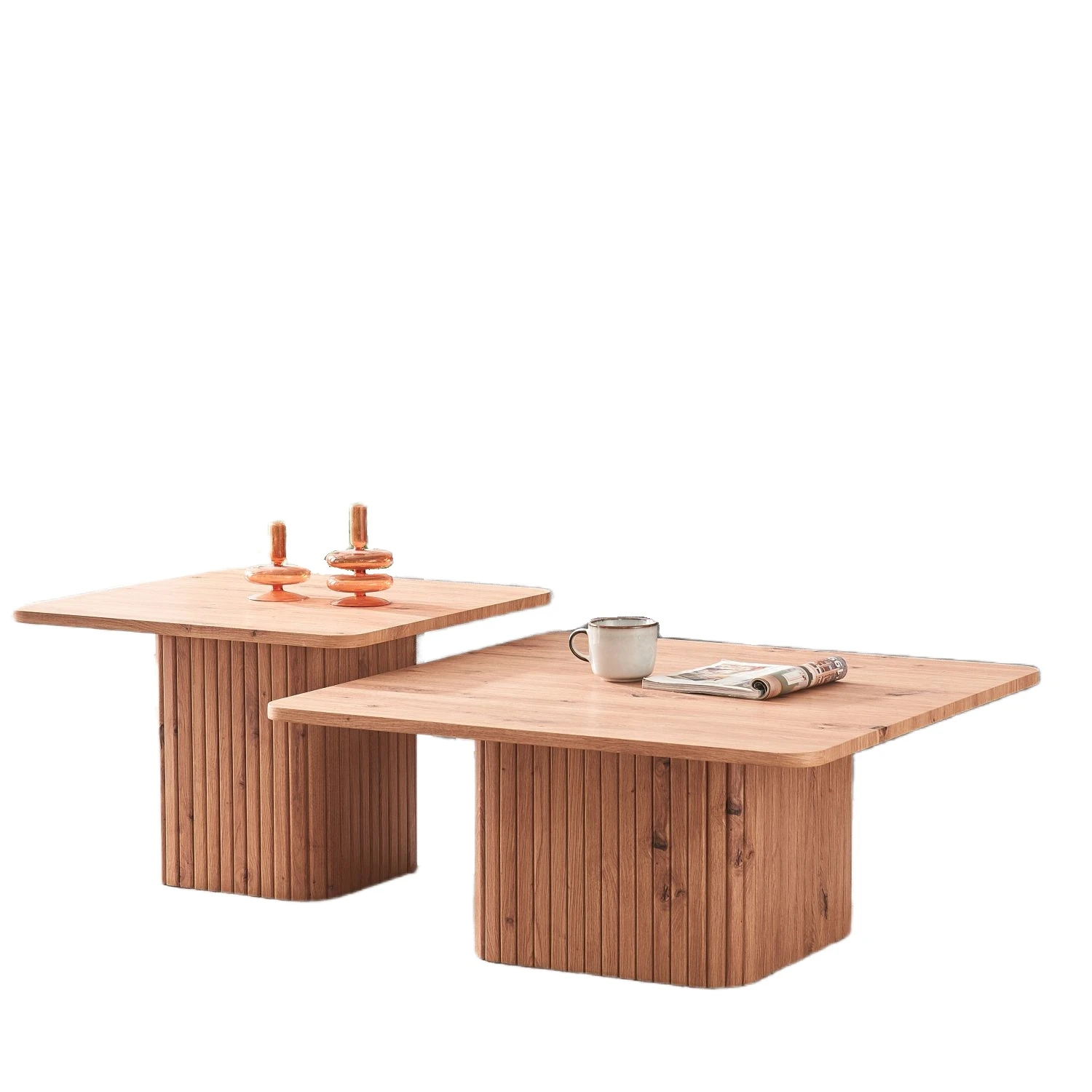 wabi-sabi wholesale european Modern Nature Nesting BROWN Wood Oak Paper MDF Round Coffee Table