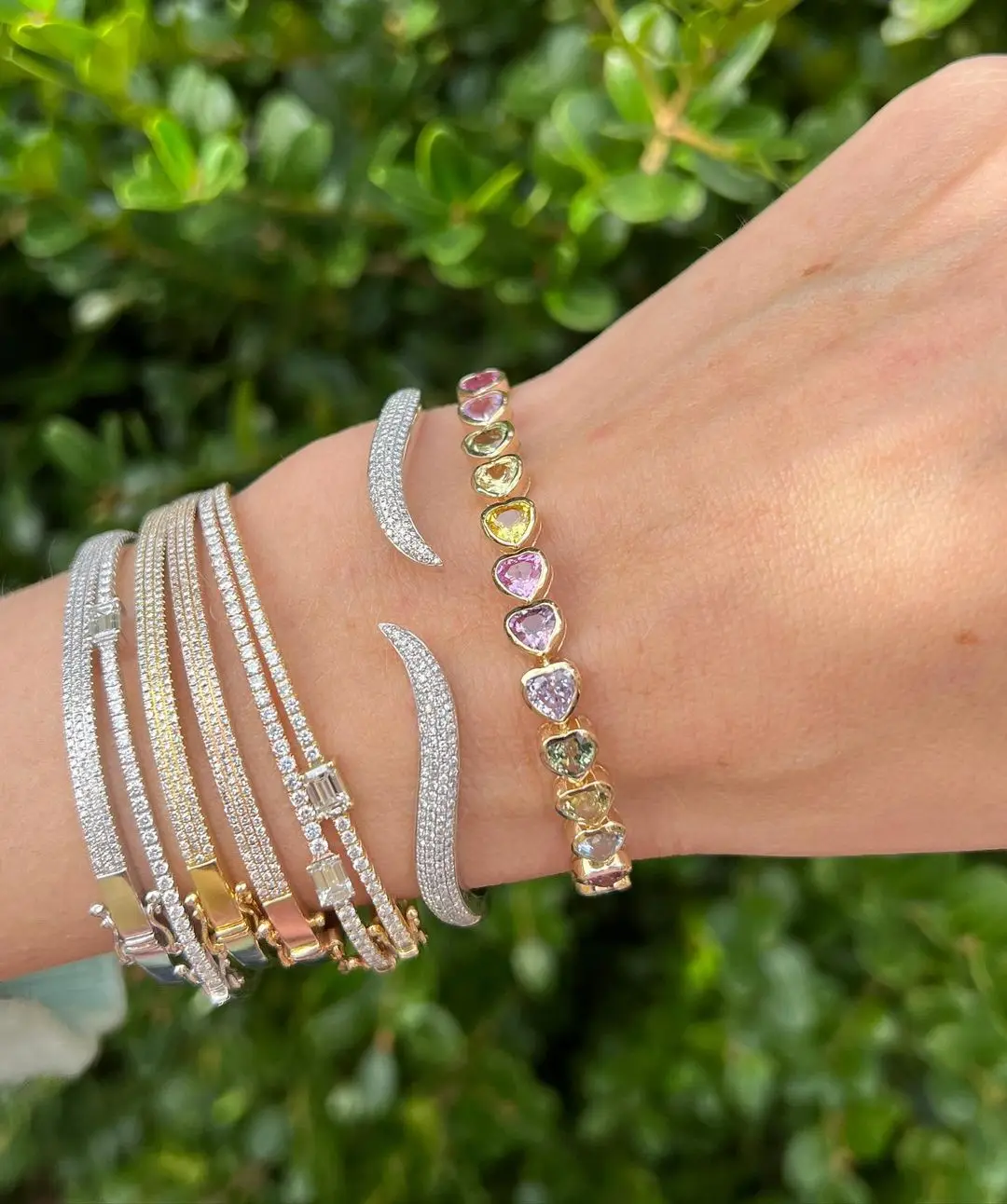 Bling Silver Gold Color Fashion Women Jewelry Full Paved 5A Cubic Zirconia Three Layer Diamond CZ Bangle Bracelet