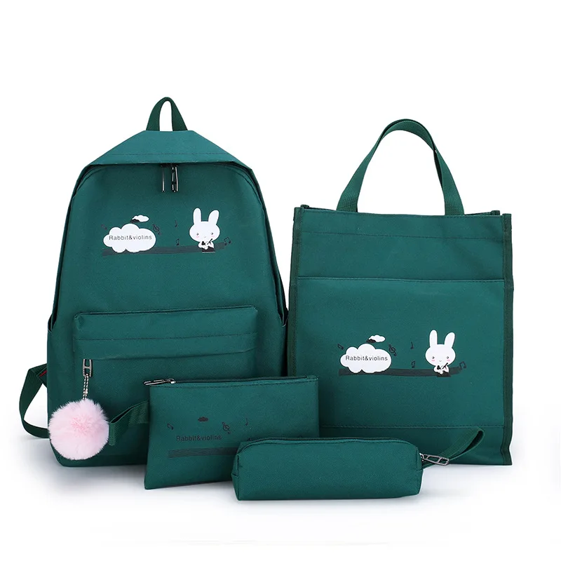 2021 New Hot Women Canvas Backpack 4 pcs Set Large Capacity School Bag for Teenagers Girls Fashion Travel Rucksack Bag