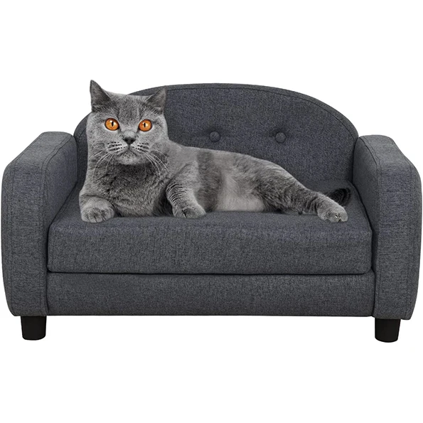 room Dog Couch/Pet Sofa with Wooden Frame/Bed for Dogs with Linen Fabric Comfortable Foam Cushion Durable Sofas