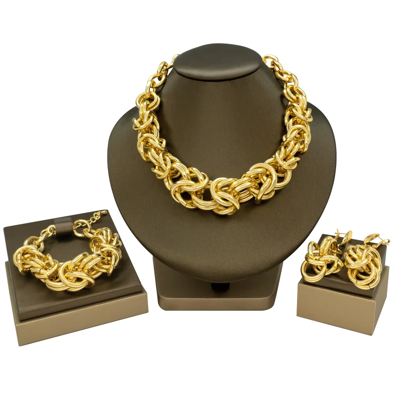 Dubai Women 18k Gold Plated Jewelry Sets Necklace Clips Earrings Ring Bracelet Pendant African Bridal Wedding Jewelry Set