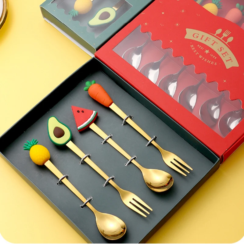 Custom Cartoon Character Series with Stainless Steel Spoon Cartoon Fruit Fork Ice Cream Spoon Coffee Spoon