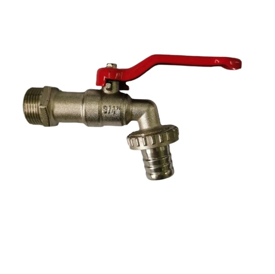Hot sale 3/4 inch Nickel Plated Brass Ball Bibcock Brass hose bib tap faucet With Red Steel Lever