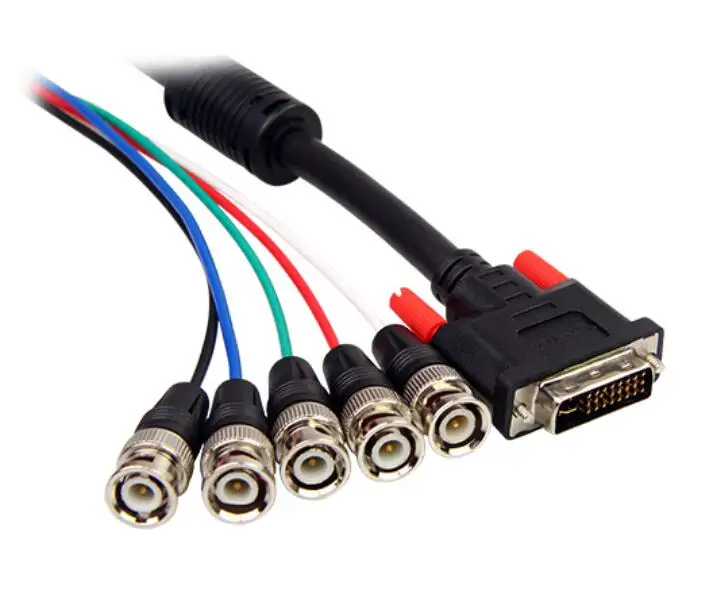 High Quality DVI - I to 5 RGB RGBHV BNC Y CABLE HDTV DVI 24+5 male to 5 BNC female audio and video composite cable