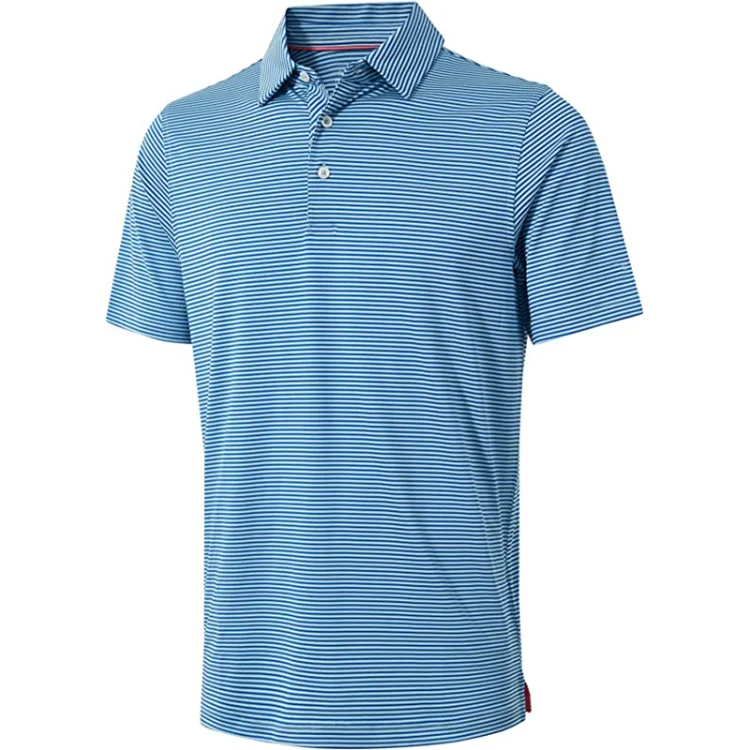 8 Spandex Men Striped Short Sleeve Golf Polo Shirt Performance Moisture Wicking Dry 92 Polyester Customized Logo Poplin Fabric