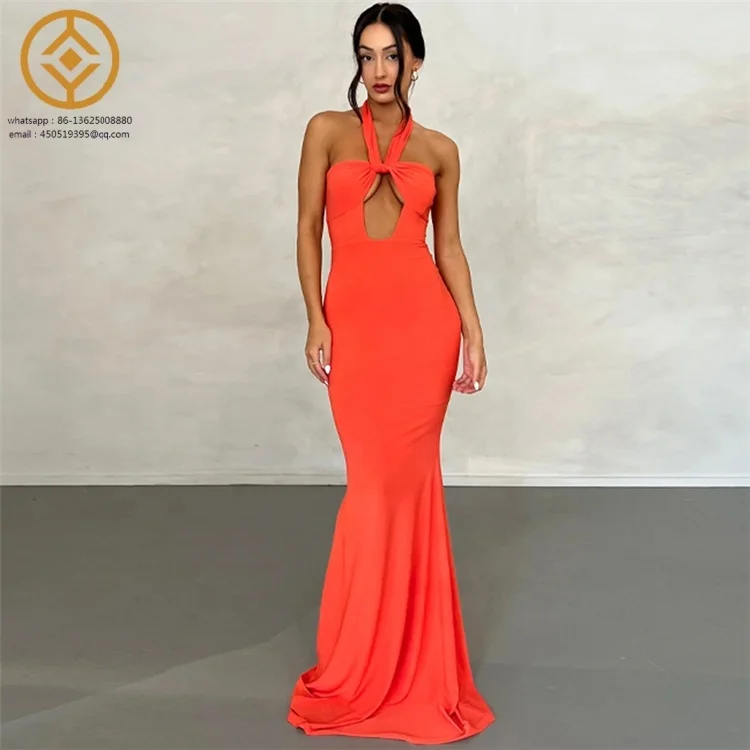 H5879M 2023 Summer New arrivals Fashion sexy backless slim solid color lace-up dress