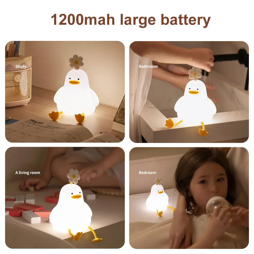 New Creative Cute Flower Duck LED Tap Sensor Light Silicone Bedside Table Lamp Kids Room Decor Sleeping Night Light