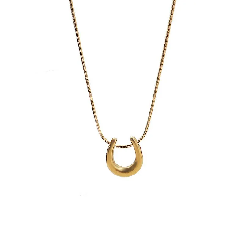 Fashion Women Jewelry U-Shaped Pendants Necklaces Stainless Steel Gold Plated Snake Chain Horseshoe Necklace
