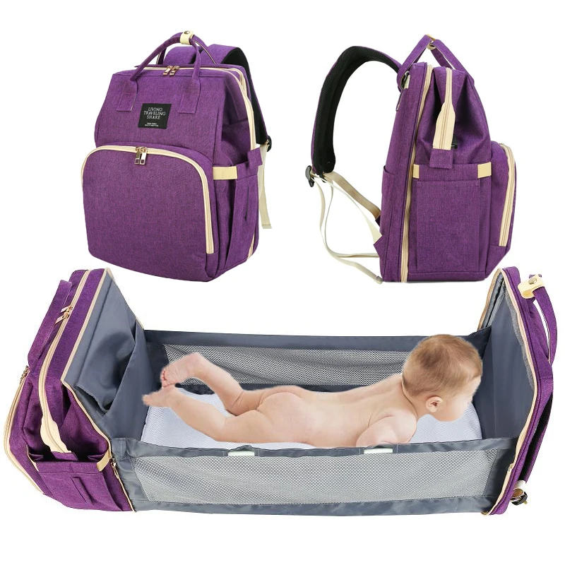 Fashion Multifunction Large Capacity Waterproof Baby Diaper Bag Backpack With Bed