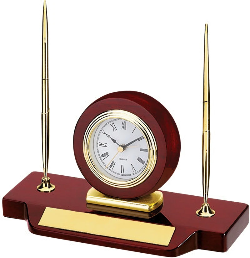 Personalized Cherry Wood  Double Pen Set Desk Clock