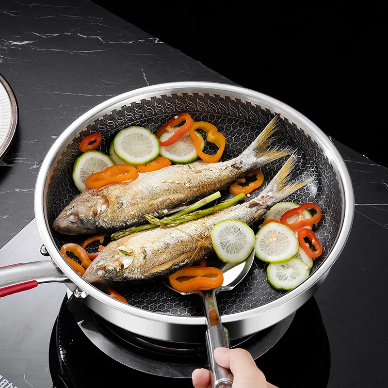 Hot Selling Pure Cook Cooking Pan Steak Induction Honeycomb Coating Panci Frypan Non Stick Stainless Steel Frying Pan
