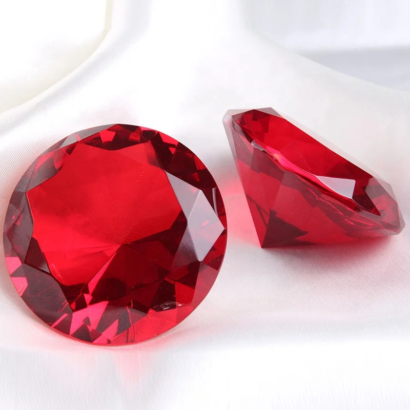 Factory Price Crystal Diamond 20 mm-200 mm Red Diamond Crystal Paperweight Large Crystal Diamond For Souvenir Decoration CDP-01R