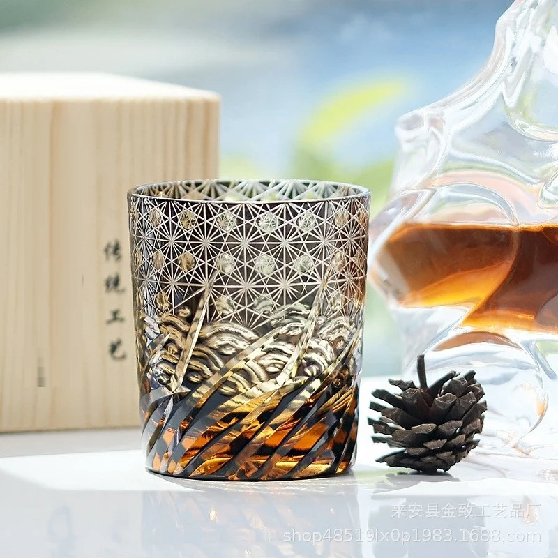 Hand Painted Shot Glass  Japanese Edo Chisel   Design Whiskey Cocktail Glasses   Wine Water Glassware