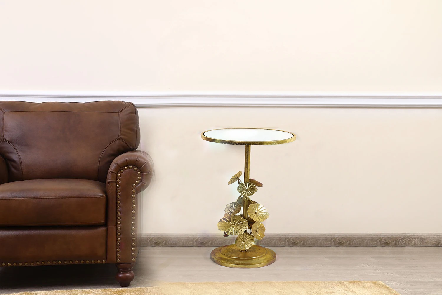 coffee table modern customized flower decorative shinely gold foiled mirror top round coffee table