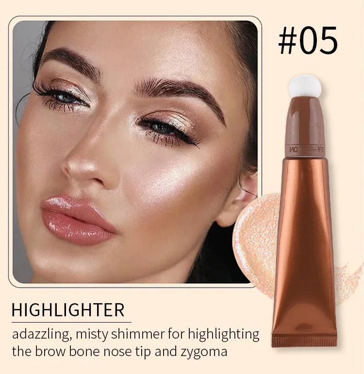 OEM Private Label Makeup Highlight Shimmering Glitter Soft Body Highlight 6 Colors Liquid Highlighter Gel with puff