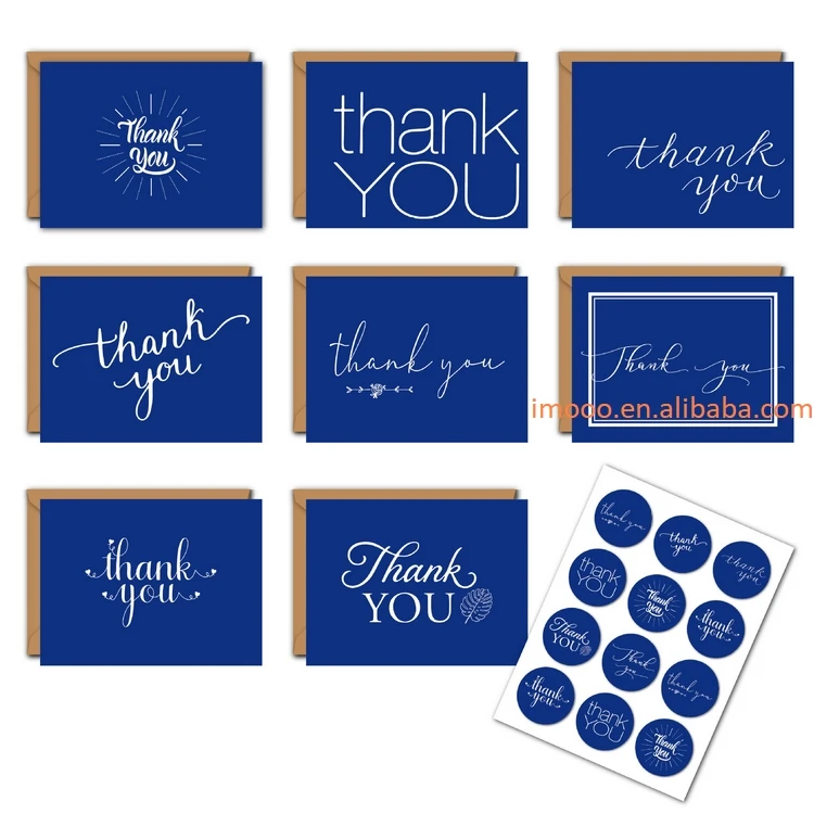 Factory Price 8pcs Thank You Cards with Envelopes Appreciate Cards Greeting Postcard Kraft Paper 8pcs Pack per Unit