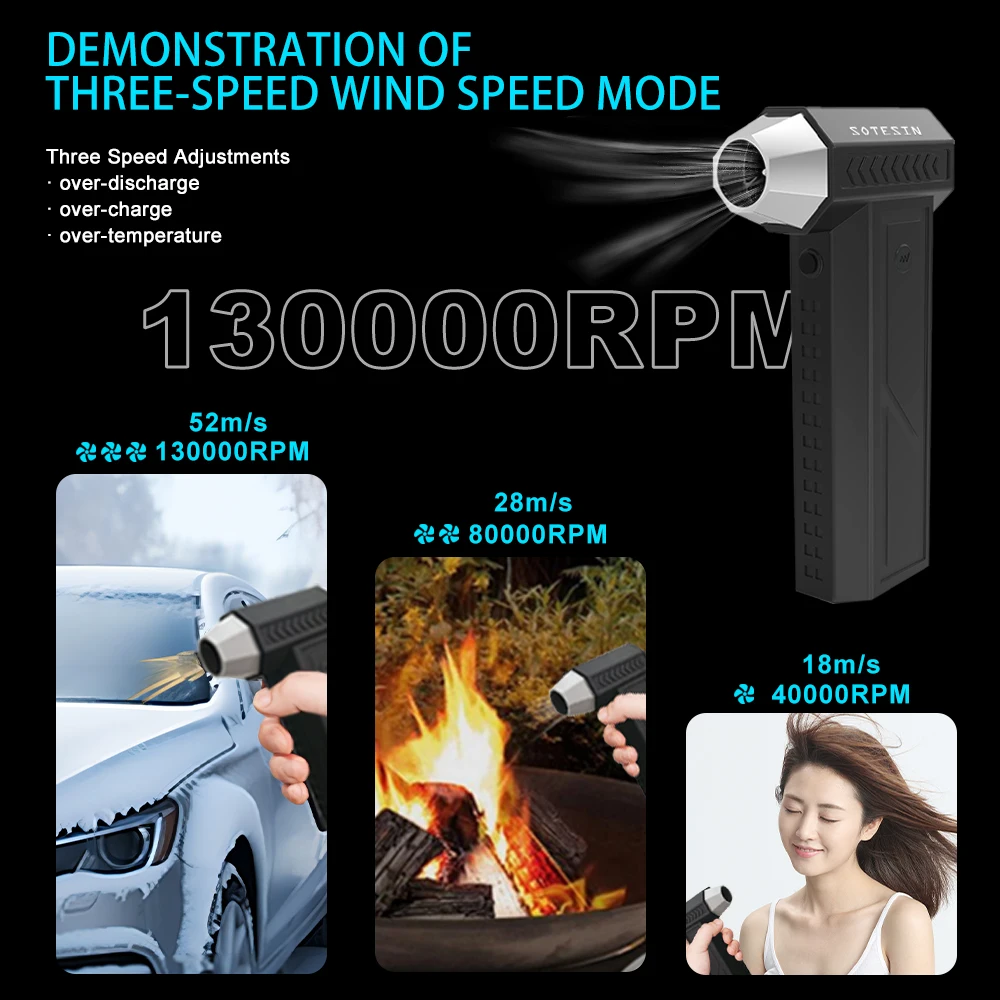 140000rpm 60m/s Portable Mini Electric Turbo Fan Jet Air Duster Blower Cordless Turbo Jet Blower For Car Drying Unfreeze Thaw