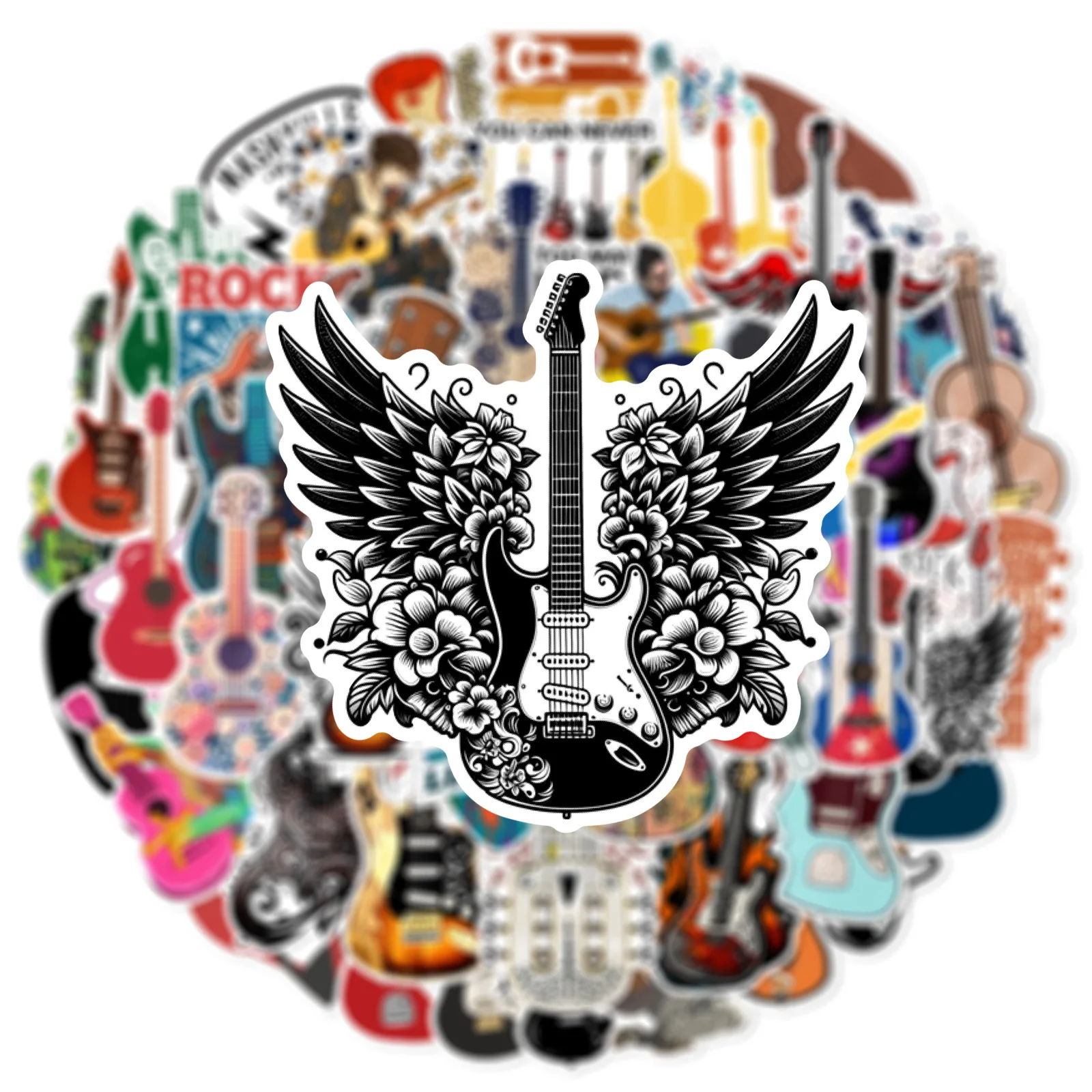 50PCS Vintage rock band musical instrument retro guitar sticker