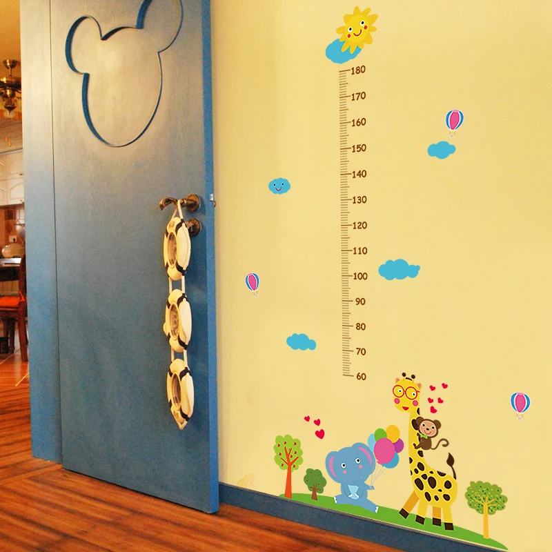 Тетей «Жираф» Слон Высота наклейки ПВХ съемный водонепроницаемый Наклейка на стену для детской комнаты, детский сад изготовленный на заказ наклейка на стену